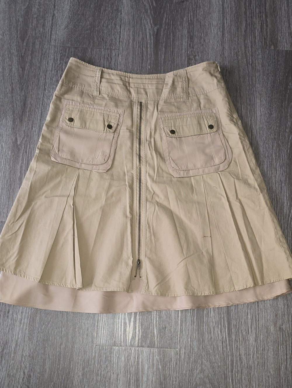 Fenn Wright Manson Beige A-Line Skirt with Front Flap Pockets